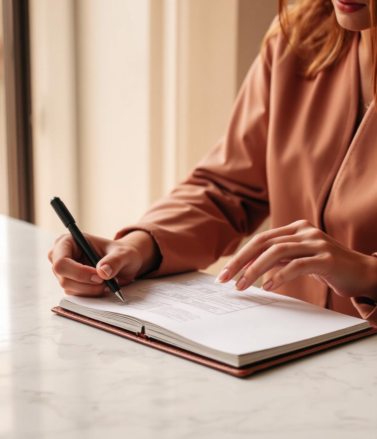 A creative professional sketching wireframes on a marble desk